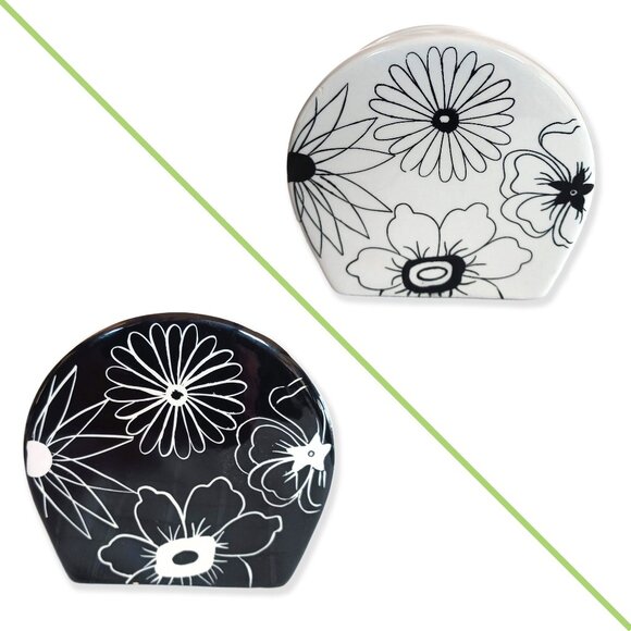 Jay Import Retro Floral Napkin Holder Black/White ~5" High - Picture 1 of 8